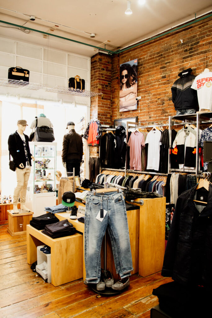 Clothing on display in a shop in Victoria, BC.