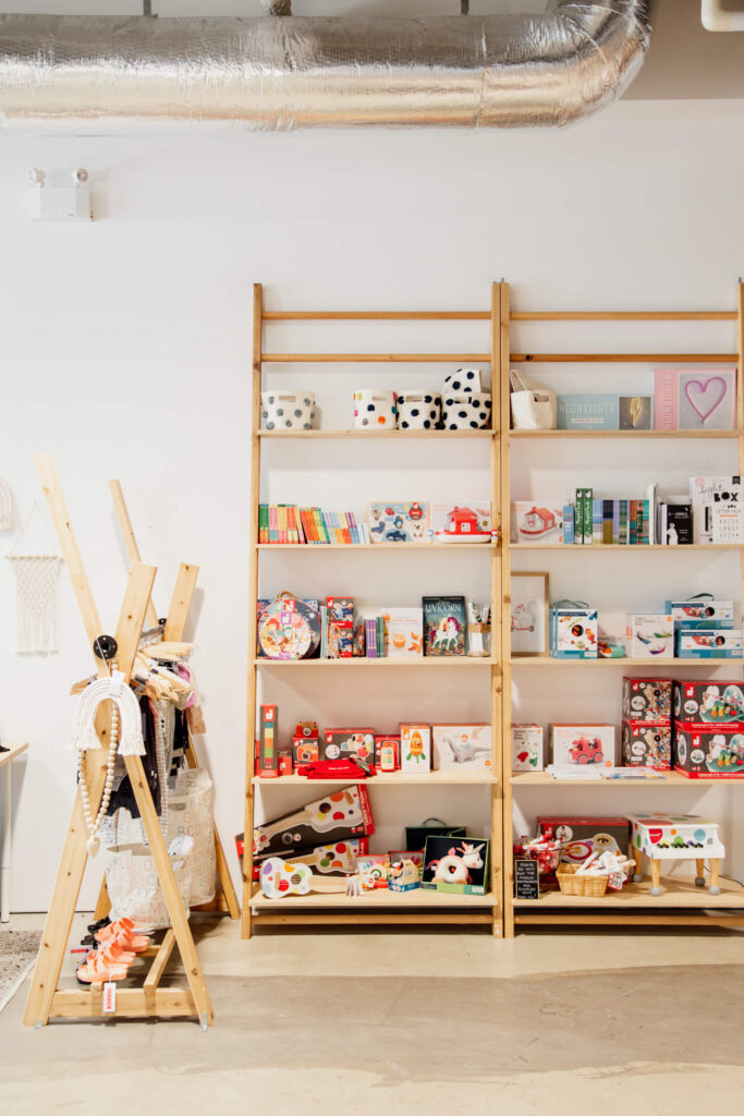 A shop with baby goods on the shelves in Victoria, BC.