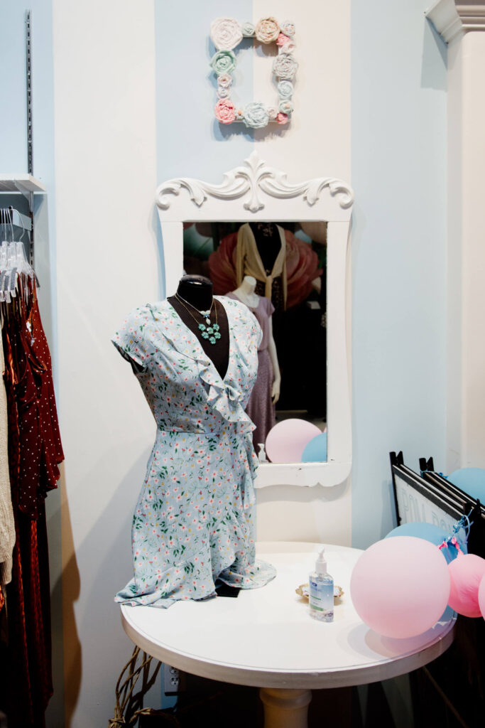 A dress on a table in a shop in Victoria, BC.