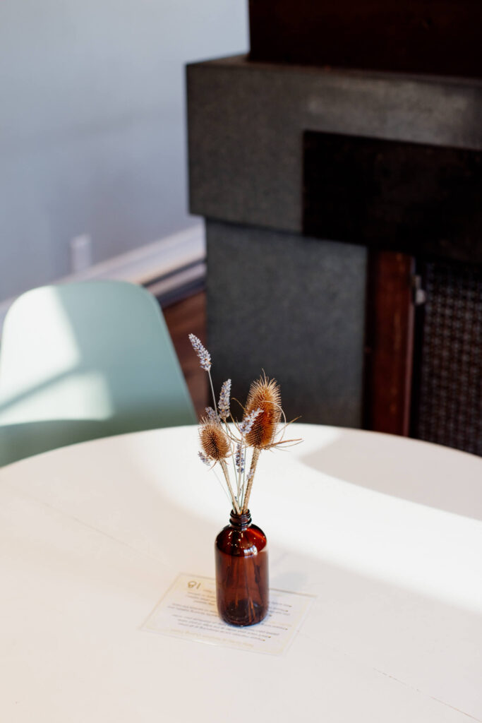 A dining room table at a cafe in Victoria, BC.