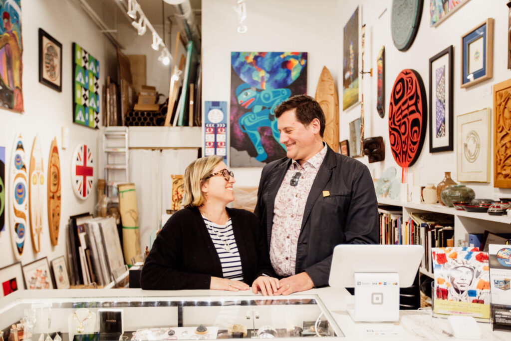 Owners of an Indigenous art gallery in Victoria, BC.