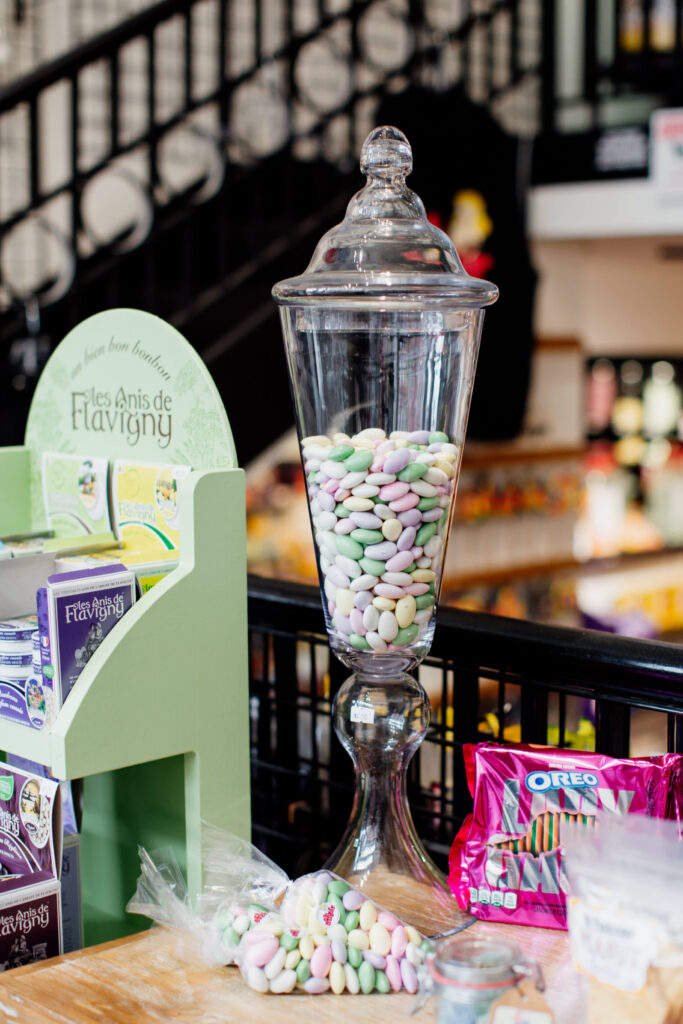 Candy on a shelf in a candy store.