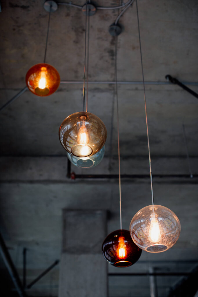 Lights hanging in yoga club.