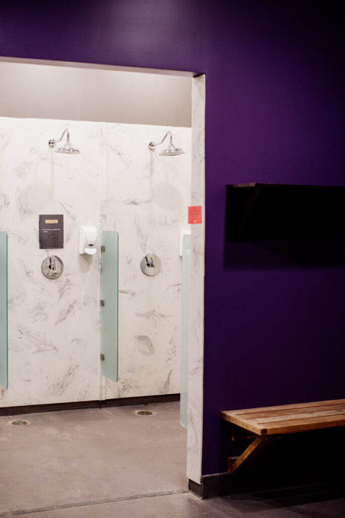 Marble showers in a yoga studio